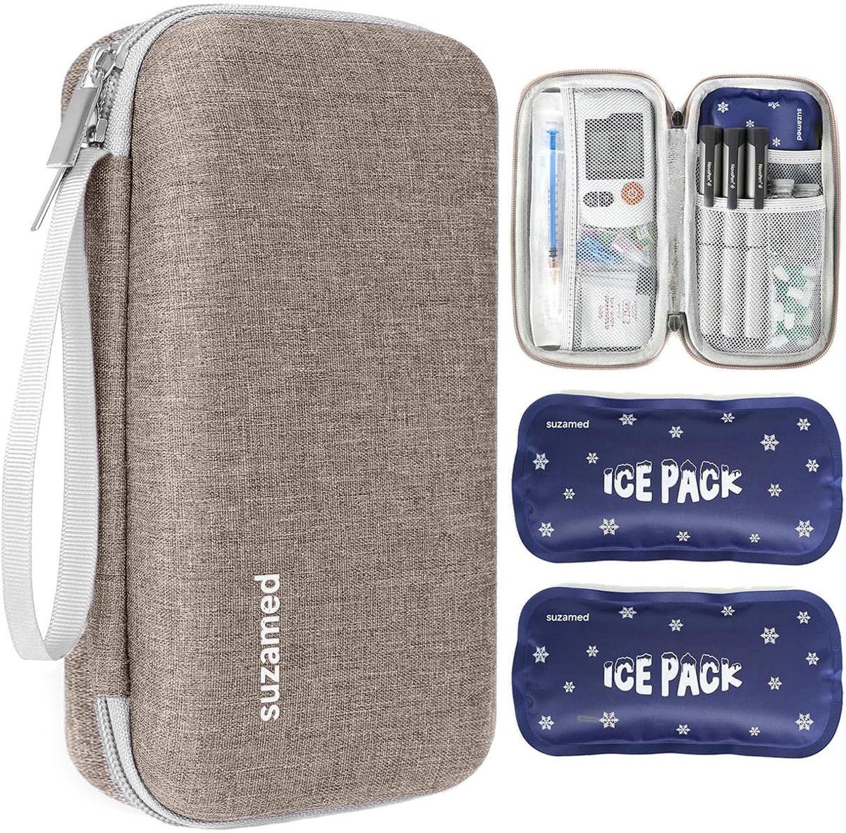 suzamed Insulin Cooler Travel Case, EVA Isolierung Reise-Medizinkoffer mit 2 Kühlpacks für Diabetes-Pflege, Insulin-Pen und anderes Diabetikerzubehör (Braun)