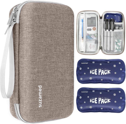 suzamed Insulin Cooler Travel Case, EVA Isolierung Reise-Medizinkoffer mit 2 Kühlpacks für Diabetes-Pflege, Insulin-Pen und anderes Diabetikerzubehör (Braun)