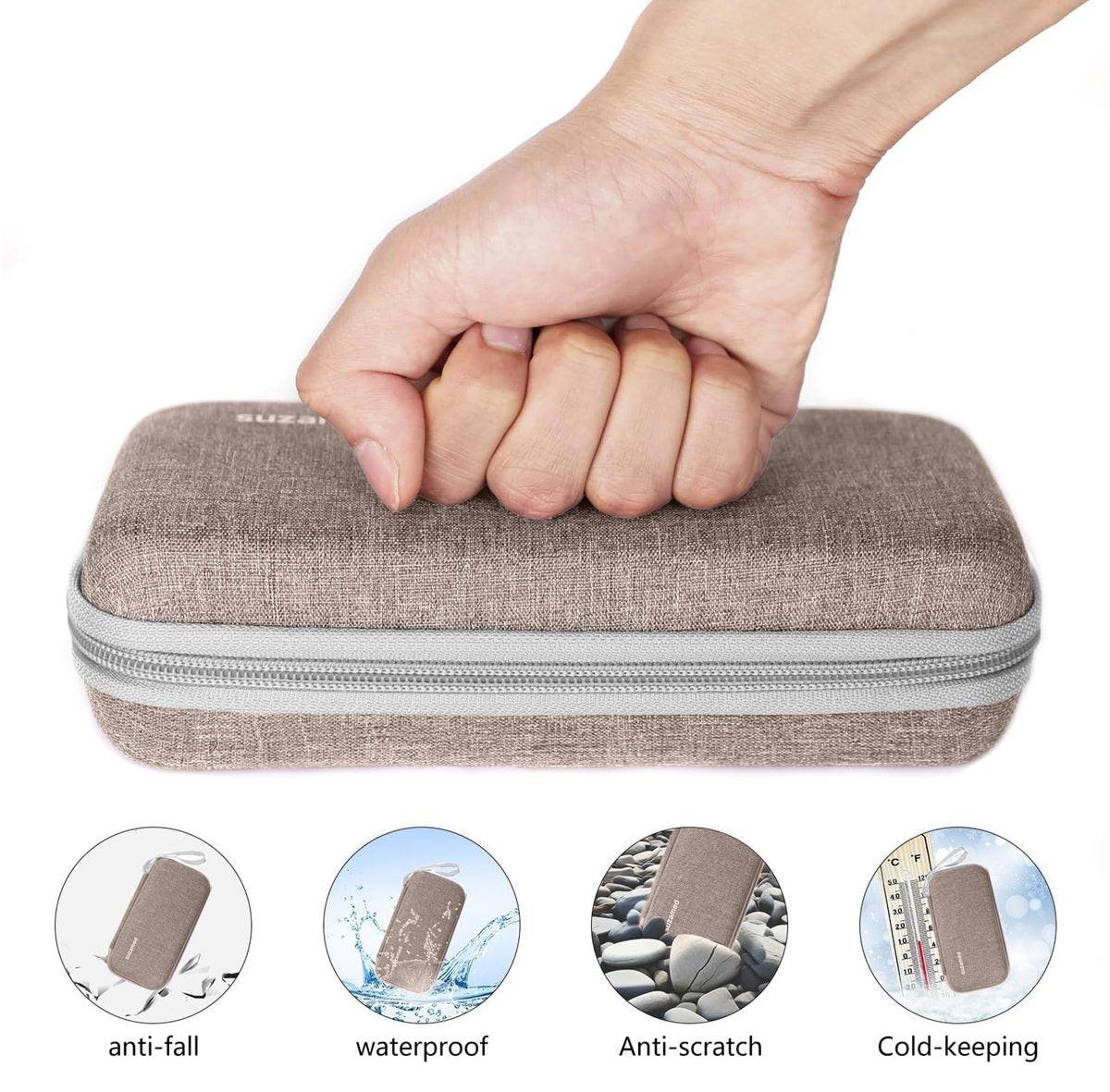 suzamed Insulin Cooler Travel Case, EVA Isolierung Reise-Medizinkoffer mit 2 Kühlpacks für Diabetes-Pflege, Insulin-Pen und anderes Diabetikerzubehör (Braun)