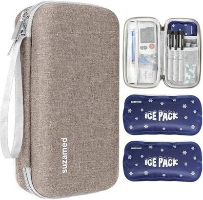 suzamed Insulin Cooler Travel Case, EVA Isolierung Reise-Medizinkoffer mit 2 Kühlpacks für Diabetes-Pflege, Insulin-Pen und anderes Diabetikerzubehör (Braun)