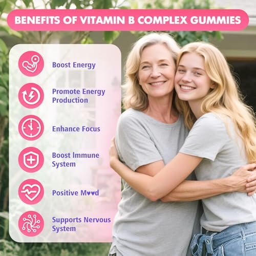 GrnLife Vitamin B Komplex Gummis – Alle B-Vitamine + Methyl B12, B1, B2, B3, B5, B6, Biotin, Methylfolat, Vitamin C, Cholin, Inositol, PABA für Energie & Immununterstützung, Himbeergeschmack, 60 Stück