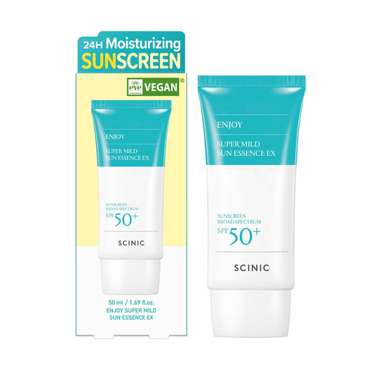 SCINIC Enjoy Super Mild Sun Essence EX 1,69 fl oz (50 ml) SPF 50+ | Leichte, schnell einziehende, feuchtigkeitsspendende Sonnencreme | Koreanische Hautpflege