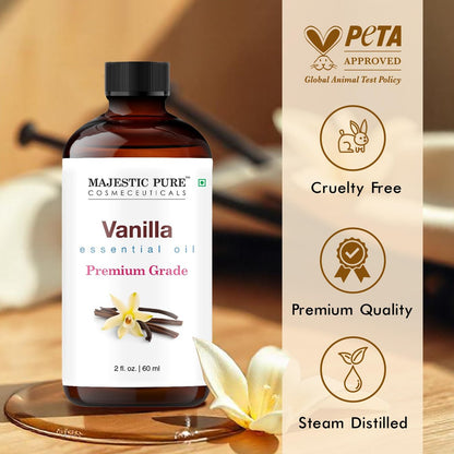 Majestic Pure Vanille Ätherisches Öl mit Glaspipette - 100% rein und natürlich - Ätherische Öle für Diffuser, Aromatherapie, Seifen- und Kerzenherstellung, 60 ml