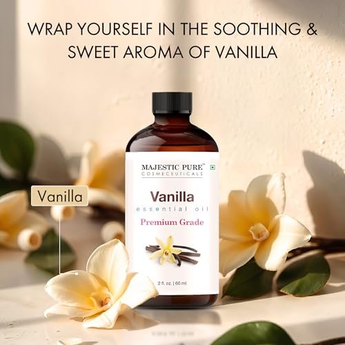Majestic Pure Vanille Ätherisches Öl mit Glaspipette - 100% rein und natürlich - Ätherische Öle für Diffuser, Aromatherapie, Seifen- und Kerzenherstellung, 60 ml