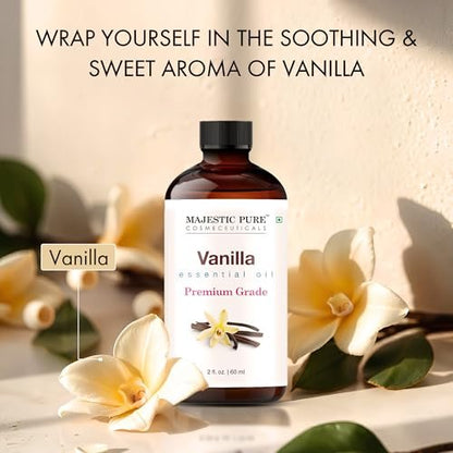 Majestic Pure Vanille Ätherisches Öl mit Glaspipette - 100% rein und natürlich - Ätherische Öle für Diffuser, Aromatherapie, Seifen- und Kerzenherstellung, 60 ml