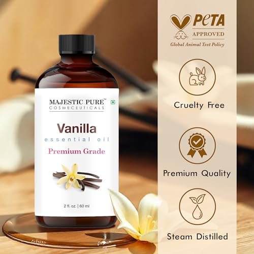 Majestic Pure Vanille Ätherisches Öl mit Glaspipette - 100% rein und natürlich - Ätherische Öle für Diffuser, Aromatherapie, Seifen- und Kerzenherstellung, 60 ml