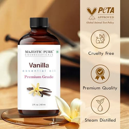 Majestic Pure Vanille Ätherisches Öl mit Glaspipette - 100% rein und natürlich - Ätherische Öle für Diffuser, Aromatherapie, Seifen- und Kerzenherstellung, 60 ml