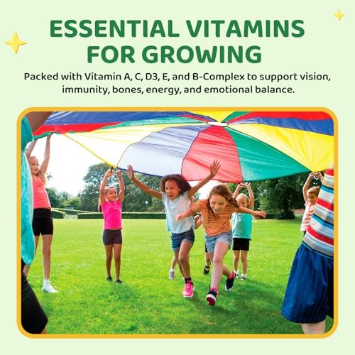 Hovika Magnesium Gummibärchen für Kinder – Magnesiumglycinat mit L-Theanin, Kamille & Multivitaminen für Schlaf, Ruhe & Konzentration – Grüner Apfel & Kiwi mit Füllung, 60 Stück