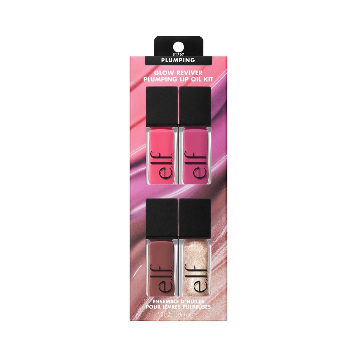 e.l.f. Glow Reviver Plumping Lip Oil Kit – Pflegende, getönte Lip Öle für einen hochglänzenden Finish mit Jojobaöl – 4 Farben