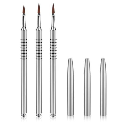 3er Set 3D-Blumenpinsel für Acrylnägel #2#4#5 - Kolinsky Nail Art Pinsel für Acryl Nageldesign mit rutschfestem Griff, Silber