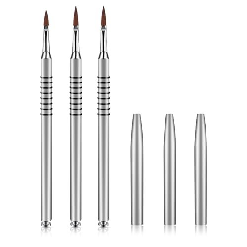 3er Set 3D-Blumenpinsel für Acrylnägel #2#4#5 - Kolinsky Nail Art Pinsel für Acryl Nageldesign mit rutschfestem Griff, Silber
