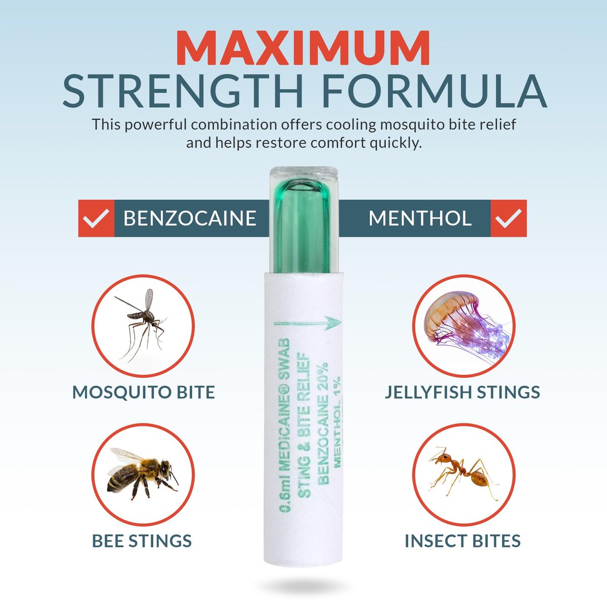 Epic Medical Supply Sting Relief Swab – Sofortige Linderung bei Mückenstichen & Insektenstichen – Max Stärke mit Benzocain & Menthol – 10 Einweg-Tupfer für Insektenstiche, Bienenstiche, Quallen und mehr