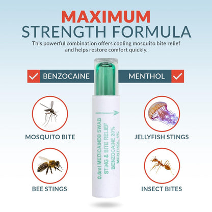 Epic Medical Supply Sting Relief Swab – Sofortige Linderung bei Mückenstichen & Insektenstichen – Max Stärke mit Benzocain & Menthol – 10 Einweg-Tupfer für Insektenstiche, Bienenstiche, Quallen und mehr