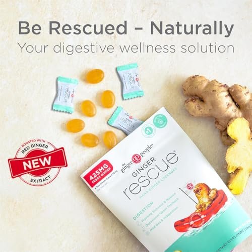 The Ginger People Ginger Rescue Verdauungs-Lutschbonbons (Hart) | Reguläre Stärke - 425mg | Übelkeit, Magenverstimmung, Blähungen & Verdauungsstörungen, 30 Stück (2er-Pack)