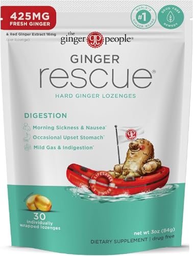 The Ginger People Ginger Rescue Verdauungs-Lutschbonbons (Hart) | Reguläre Stärke - 425mg | Übelkeit, Magenverstimmung, Blähungen & Verdauungsstörungen, 30 Stück (2er-Pack)