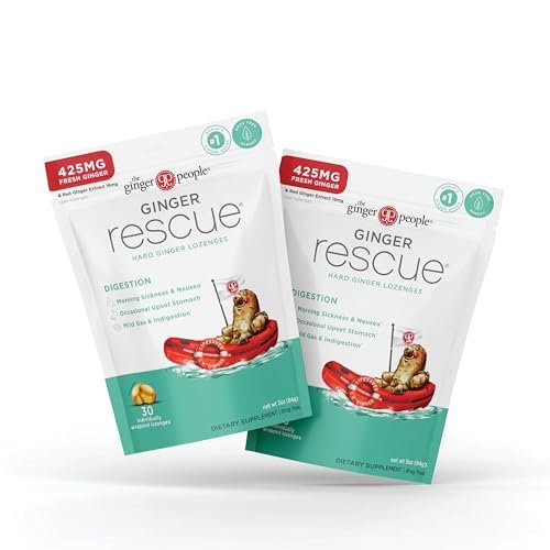 The Ginger People Ginger Rescue Verdauungs-Lutschbonbons (Hart) | Reguläre Stärke - 425mg | Übelkeit, Magenverstimmung, Blähungen & Verdauungsstörungen, 30 Stück (2er-Pack)