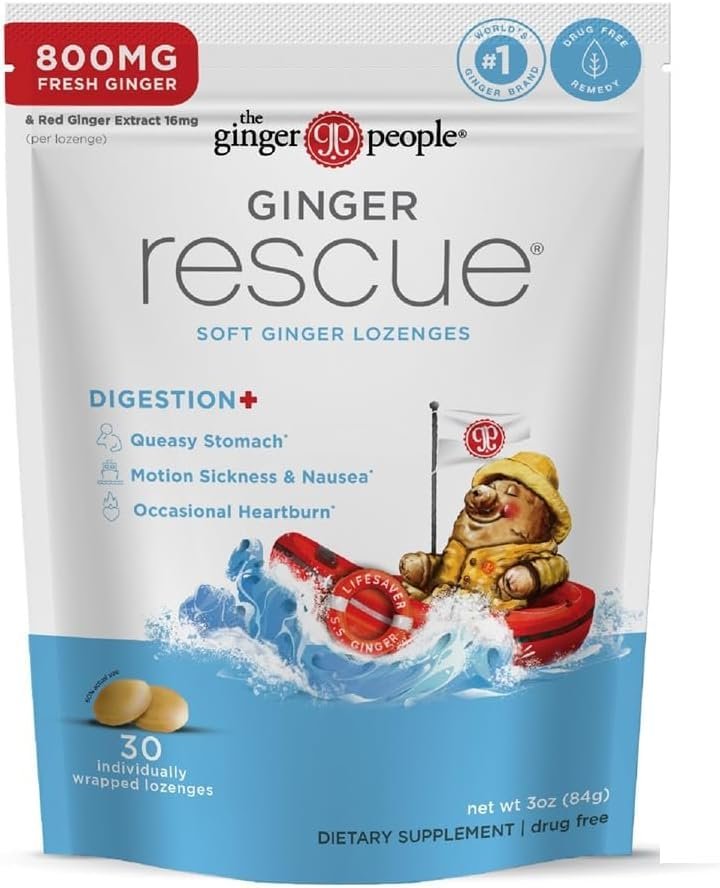 The Ginger People Ginger Rescue Digestive Wellness Lozenges (Weich) | Extra Stark - 800 mg | Gegen Übelkeit, Magenverstimmung, Reisekrankheit, leichtes Sodbrennen, Verdauungsstörungen, 30 Stück (2er-Pack)