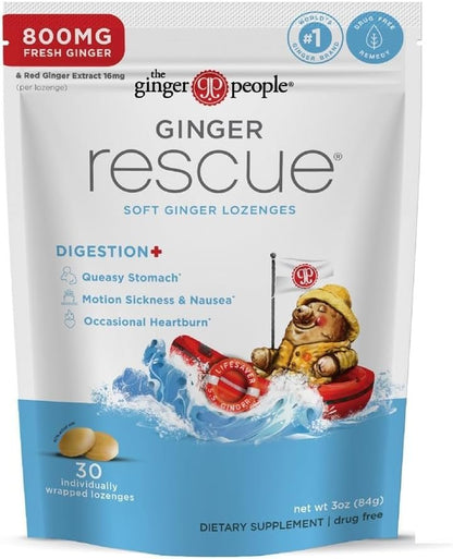 The Ginger People Ginger Rescue Digestive Wellness Lozenges (Weich) | Extra Stark - 800 mg | Gegen Übelkeit, Magenverstimmung, Reisekrankheit, leichtes Sodbrennen, Verdauungsstörungen, 30 Stück (2er-Pack)