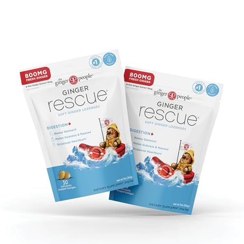 The Ginger People Ginger Rescue Digestive Wellness Lozenges (Weich) | Extra Stark - 800 mg | Gegen Übelkeit, Magenverstimmung, Reisekrankheit, leichtes Sodbrennen, Verdauungsstörungen, 30 Stück (2er-Pack)
