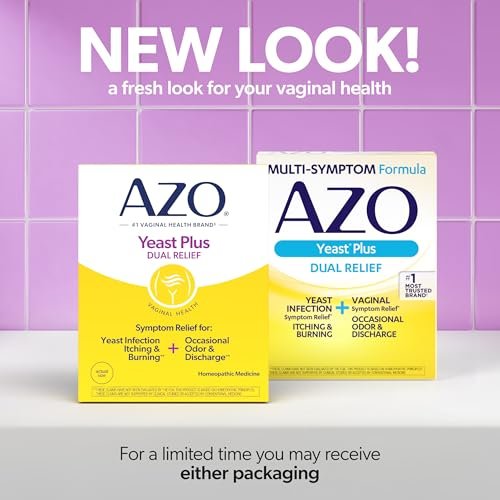AZO Yeast Plus Dual Homöopathische Hefepilzinfektion Symptomlinderung für Frauen – Vaginaler Juckreiz & Brennen + Geruch & Ausfluss, Intimgesundheit Tabletten, 2er-Pack (60 Stück x2), von der #1 Vaginalgesundheitsmarke!