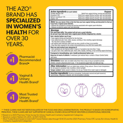 AZO Yeast Plus Dual Homöopathische Hefepilzinfektion Symptomlinderung für Frauen – Vaginaler Juckreiz & Brennen + Geruch & Ausfluss, Intimgesundheit Tabletten, 2er-Pack (60 Stück x2), von der #1 Vaginalgesundheitsmarke!
