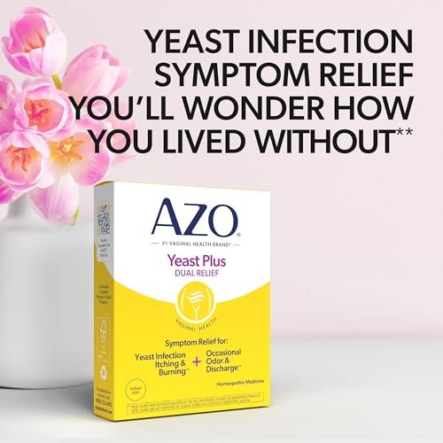 AZO Yeast Plus Dual Homöopathische Hefepilzinfektion Symptomlinderung für Frauen – Vaginaler Juckreiz & Brennen + Geruch & Ausfluss, Intimgesundheit Tabletten, 2er-Pack (60 Stück x2), von der #1 Vaginalgesundheitsmarke!