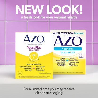 AZO Yeast Plus Dual Homöopathische Hefepilzinfektion Symptomlinderung für Frauen – Vaginaler Juckreiz & Brennen + Geruch & Ausfluss, Intimgesundheit Tabletten, 2er-Pack (60 Stück x2), von der #1 Vaginalgesundheitsmarke!