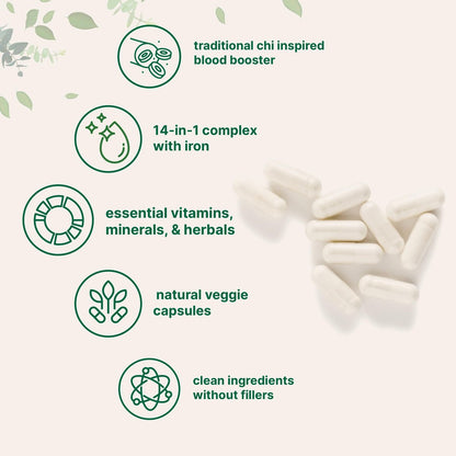 Micro Ingredients Blut-Booster+ Eisenpräparat, 60 vegane Kapseln | 14-in-1 Eisenbisglycinat mit Folat, Vitaminen B, C | Sanfte Formel ohne Nebenwirkungen | Unterstützung für rote Blutkörperchen & Anämie