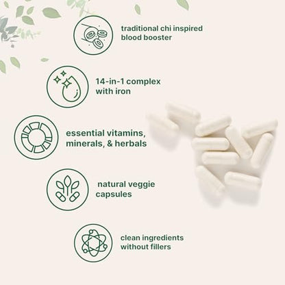 Micro Ingredients Blut-Booster+ Eisenpräparat, 60 vegane Kapseln | 14-in-1 Eisenbisglycinat mit Folat, Vitaminen B, C | Sanfte Formel ohne Nebenwirkungen | Unterstützung für rote Blutkörperchen & Anämie