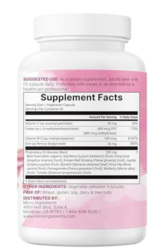 Micro Ingredients Blut-Booster+ Eisenpräparat, 60 vegane Kapseln | 14-in-1 Eisenbisglycinat mit Folat, Vitaminen B, C | Sanfte Formel ohne Nebenwirkungen | Unterstützung für rote Blutkörperchen & Anämie