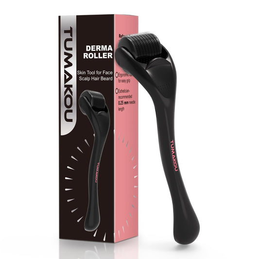 TUMAKOU Derma Roller - Microneedling Rolle für Gesicht, Kopfhaut und Bart - Mikronadel Derma Roller für zu Hause für Frauen und Männer (Schwarz)