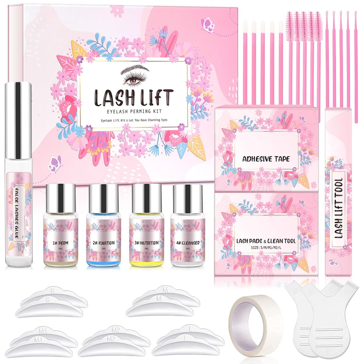 Lash Lift Kit – Professionelles Wimpernlifting-Set für zu Hause oder im Salon, semi-permanente Locken, langanhaltende Wellen, inkl. Edelstahl-Werkzeuge (Pink)