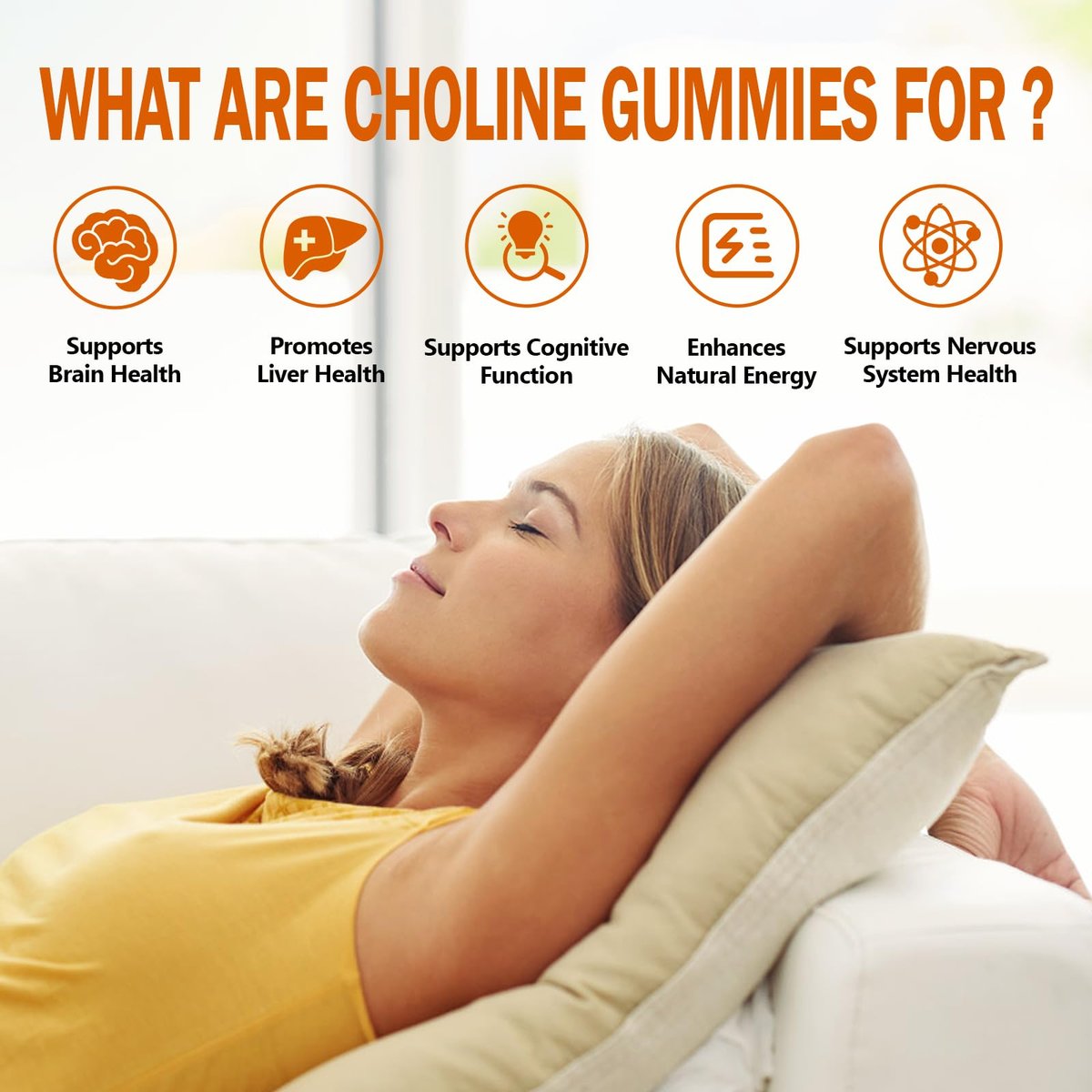 HFELIZ Choline Gummis Zuckerfrei – 500 mg Cholinbitartrat pro Portion, 60 Gummis für Gehirn, Leber, Fokus & Energie