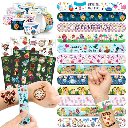 BOIKOKY 96-teiliges Alice im Wunderland Party-Geschenkset - Armbanduhren & Tattoos, Märchen-Prinzessin Geburtstagsgeschenke für Mädchen, Teeparty-Dekoration, Großpackung Spielzeug für Kinder