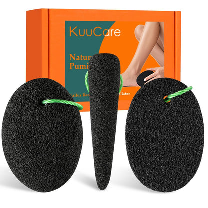 KuuCare Bimsstein für Füße, 3er-Pack Naturstein aus Vulkangestein – Hornhautentferner & Pediküre-Exfoliator für Fersen, Fußsohlen und Zehenzwischenräume