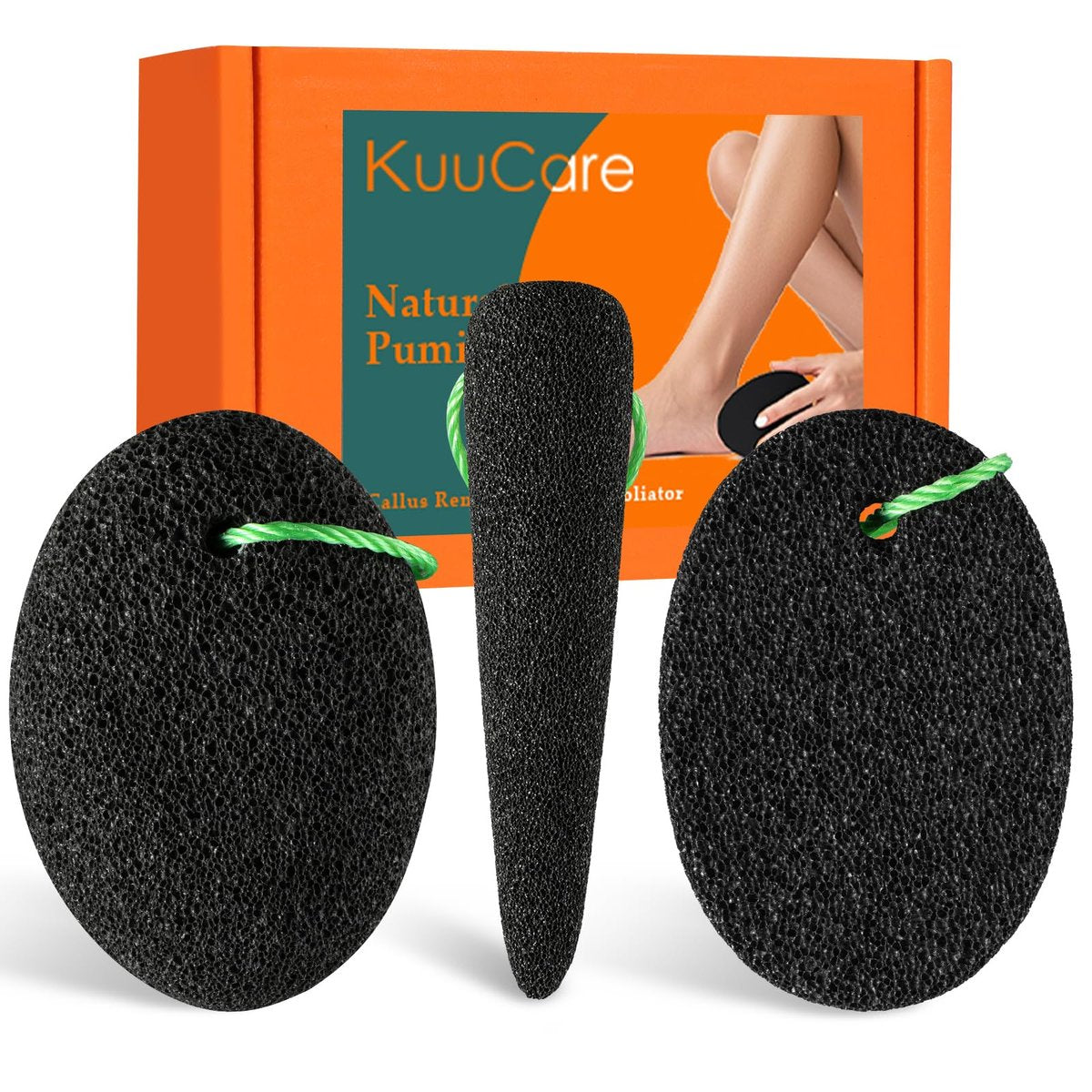 KuuCare Bimsstein für Füße, 3er-Pack Naturstein aus Vulkangestein – Hornhautentferner & Pediküre-Exfoliator für Fersen, Fußsohlen und Zehenzwischenräume