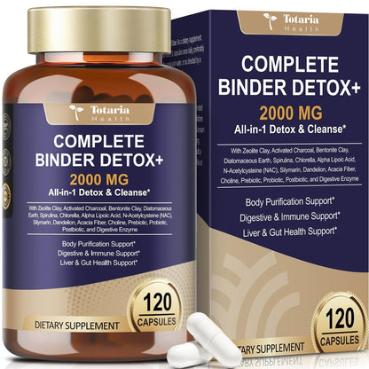 Totaria 2000MG All-in-1 Detox Binder – Aktivkohle, Zeolith, Bentonit-Ton, Alpha-Liponsäure – 7-Schicht-Detox & Reinigung – Leber- & Darmunterstützung – 120 Kapseln