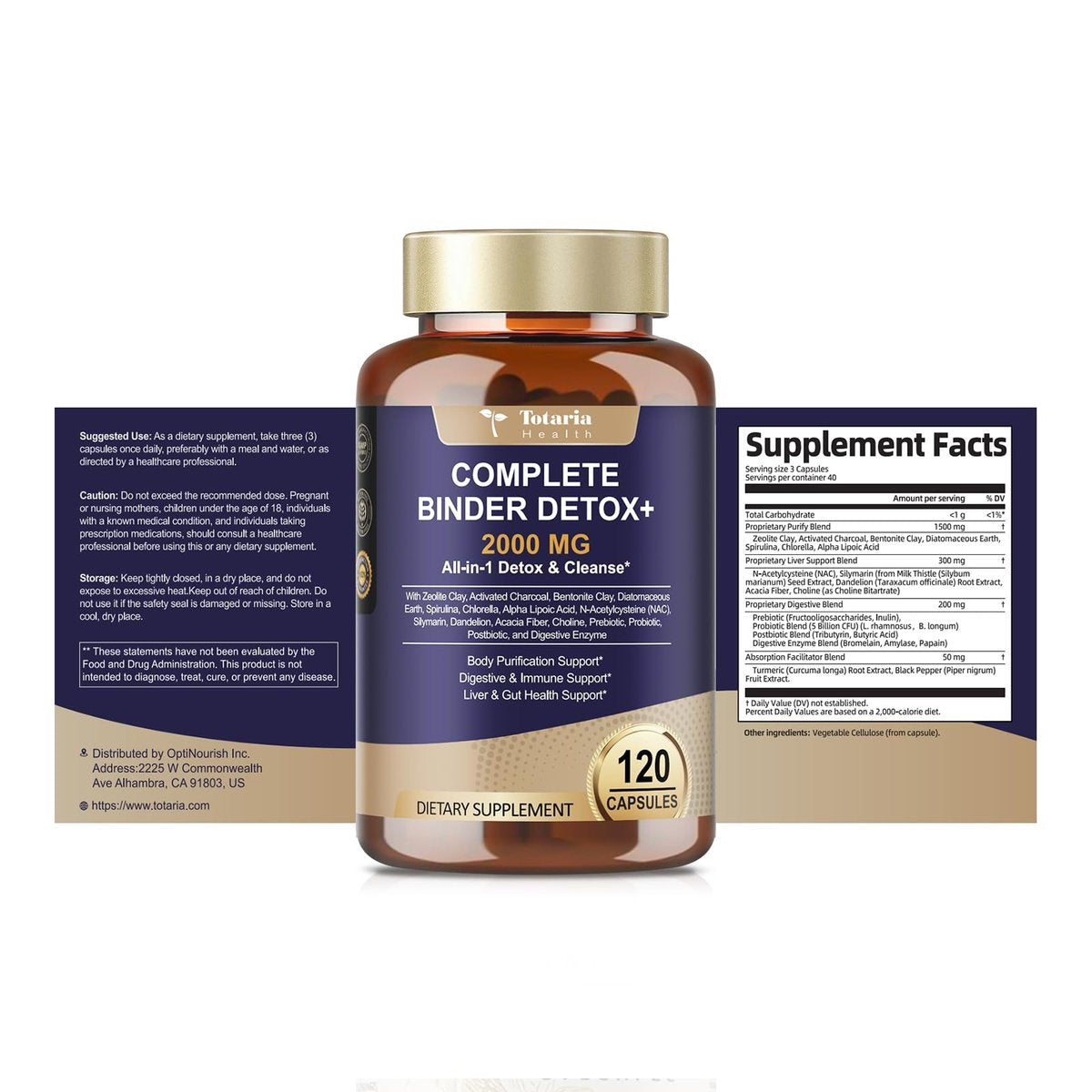 Totaria 2000MG All-in-1 Detox Binder – Aktivkohle, Zeolith, Bentonit-Ton, Alpha-Liponsäure – 7-Schicht-Detox & Reinigung – Leber- & Darmunterstützung – 120 Kapseln