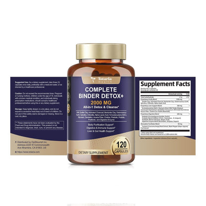Totaria 2000MG All-in-1 Detox Binder – Aktivkohle, Zeolith, Bentonit-Ton, Alpha-Liponsäure – 7-Schicht-Detox & Reinigung – Leber- & Darmunterstützung – 120 Kapseln