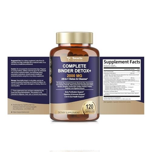 Totaria 2000MG All-in-1 Detox Binder – Aktivkohle, Zeolith, Bentonit-Ton, Alpha-Liponsäure – 7-Schicht-Detox & Reinigung – Leber- & Darmunterstützung – 120 Kapseln