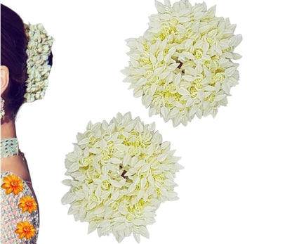 CHARMING BHARATCRAFTS Mogra Weiß Gajra Haargummi für Damen (2er-Pack) – Traditionelle Blumen-Haarbänder aus Stoff