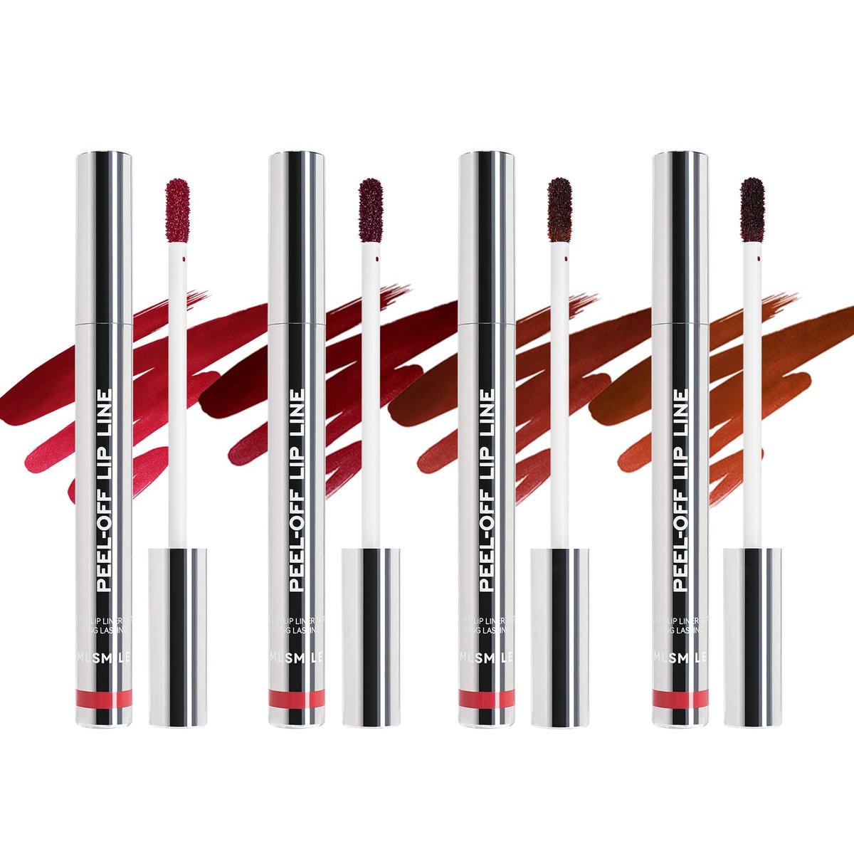 MLSMILE 4-teiliges Peel-Off-Lippenliner-Set, matt pinker Lippgloss-Flecken, lang anhaltender abziehbarer Lippenstift-Tattoo, wasserfester nicht verblassender Lipgloss-Tönung