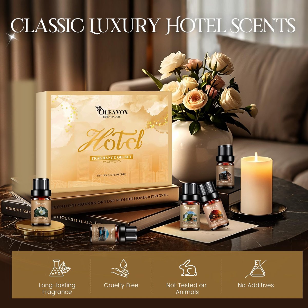 Hotel Diffuser Oils Geschenkset, Luxuriöse Duftölmischung, Hotel-ätherische Öle für Diffuser zu Hause, Kerzen- und Seifenherstellung, 10x5ml Duftöle, Aromatherapie-Öl-Set
