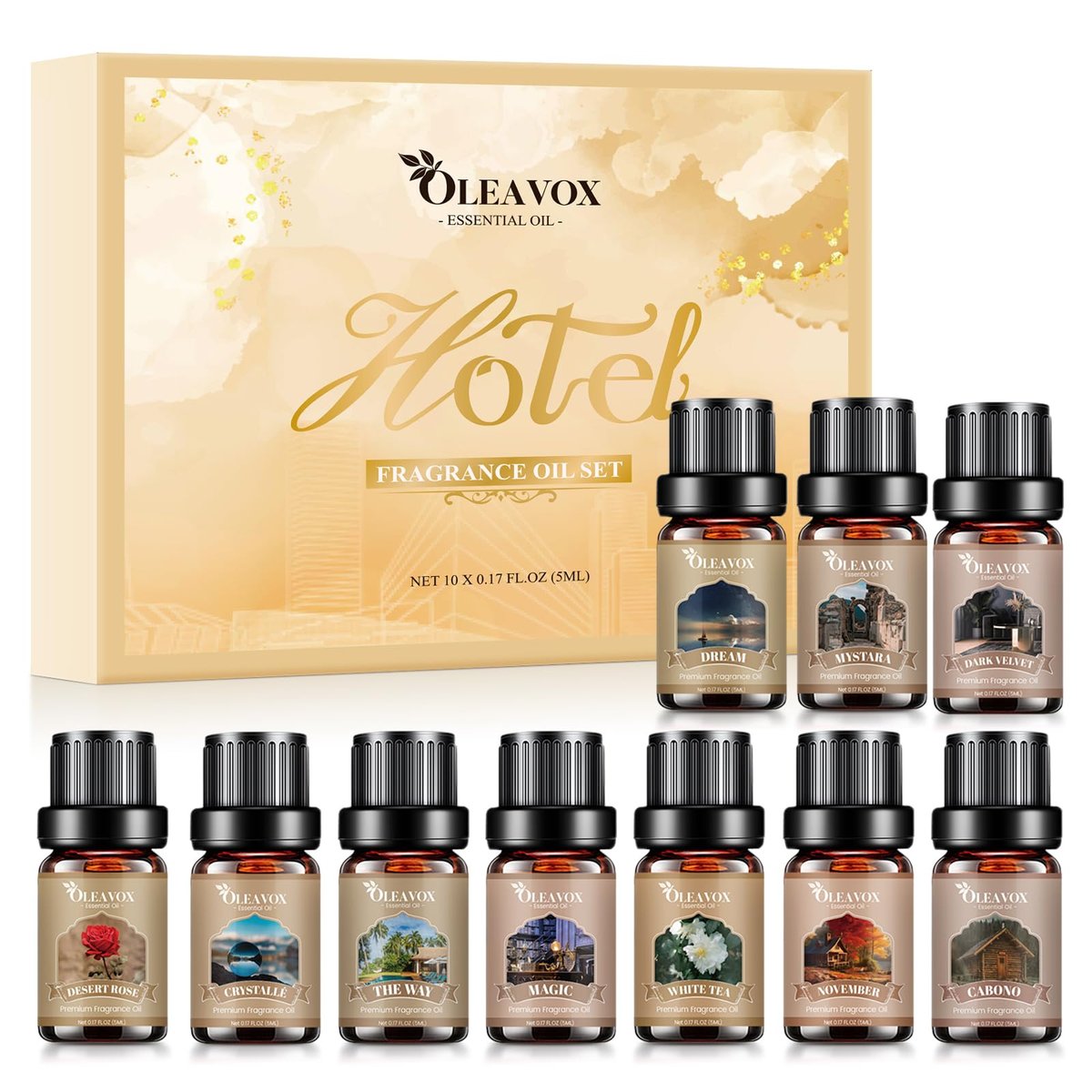 Hotel Diffuser Oils Geschenkset, Luxuriöse Duftölmischung, Hotel-ätherische Öle für Diffuser zu Hause, Kerzen- und Seifenherstellung, 10x5ml Duftöle, Aromatherapie-Öl-Set