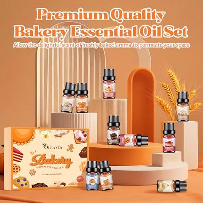 OleaVox Bäckerei Essential Öle Set – Premium Duftöle für Diffuser, Kerzen- & Seifenherstellung, 10x5ml: Kürbiskuchen, Vanillecreme, Lebkuchen, Zimt-Zucker-Donut & mehr