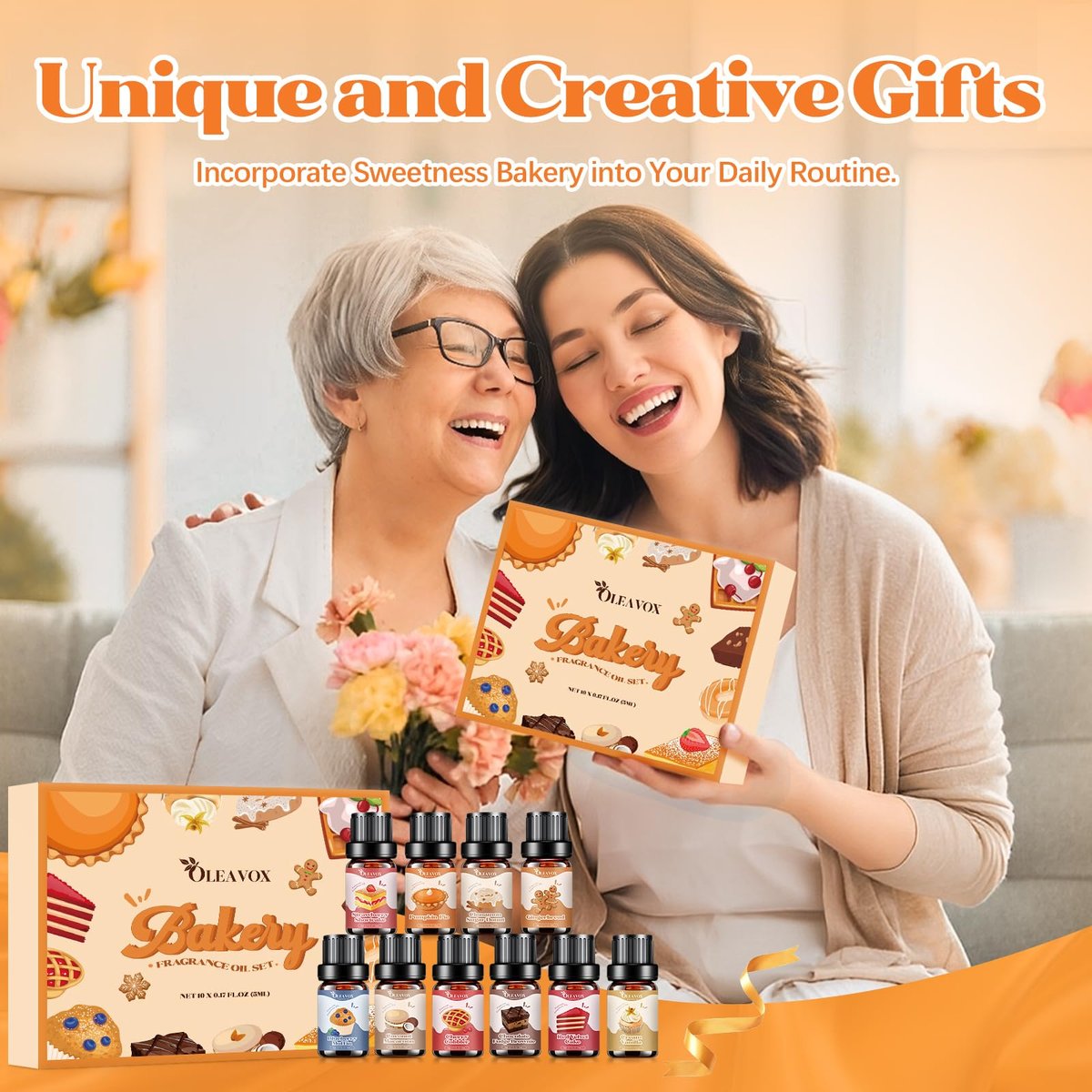 OleaVox Bäckerei Essential Öle Set – Premium Duftöle für Diffuser, Kerzen- & Seifenherstellung, 10x5ml: Kürbiskuchen, Vanillecreme, Lebkuchen, Zimt-Zucker-Donut & mehr