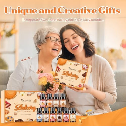 OleaVox Bäckerei Essential Öle Set – Premium Duftöle für Diffuser, Kerzen- & Seifenherstellung, 10x5ml: Kürbiskuchen, Vanillecreme, Lebkuchen, Zimt-Zucker-Donut & mehr