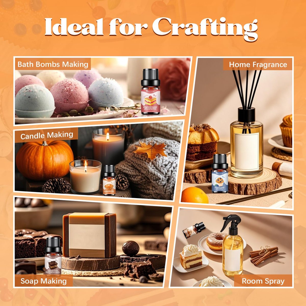 OleaVox Bäckerei Essential Öle Set – Premium Duftöle für Diffuser, Kerzen- & Seifenherstellung, 10x5ml: Kürbiskuchen, Vanillecreme, Lebkuchen, Zimt-Zucker-Donut & mehr