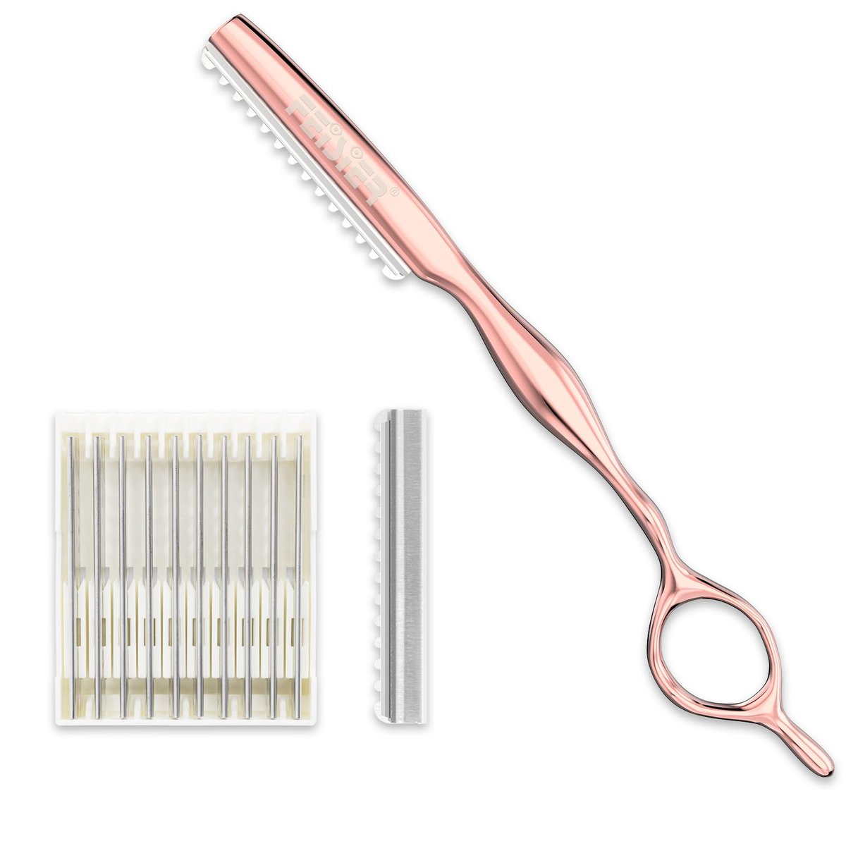FEISIER Haarrasierer zum Schneiden von Haaren, professionelles Styling-Texturier-Rasierer, Edelstahl-Ausdünnungs-Rasierer-Set mit 10 Ersatzklingen, Premium-Schnitt-Rasierer für Salon und Zuhause