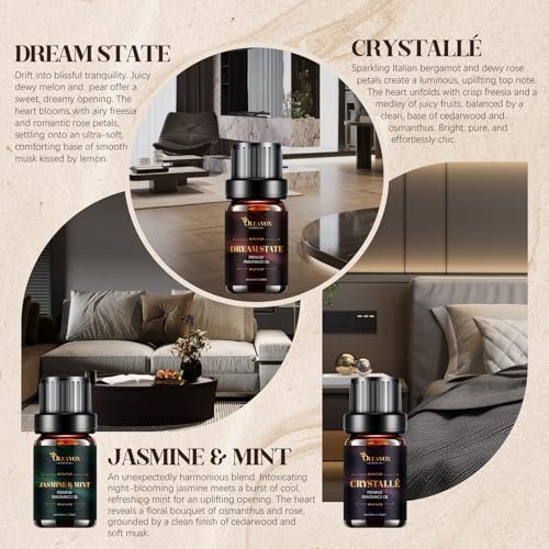 Hotel Diffuser Oils Geschenkset – Luxuriöse Duftöle für Aromadiffusoren, Kerzen- und Seifenherstellung – Jasmin & Minze, Weißer Tee, The Way, Dream State, Hotel Lobby, Crystallé (6 x 10 ml)